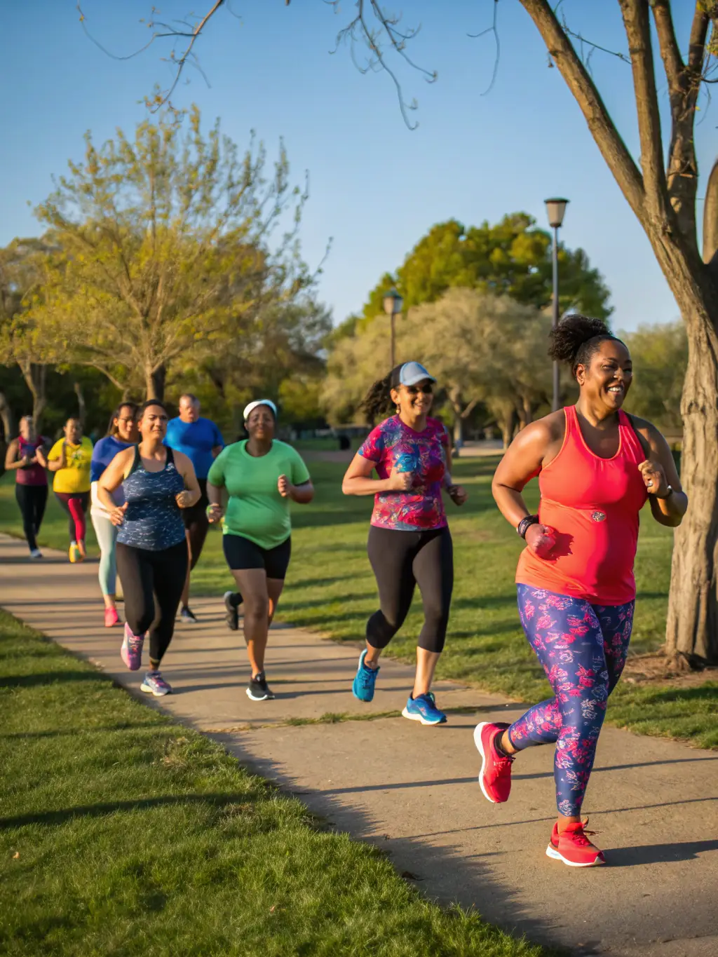 People of different ages participating in a recreational running event, with LINE UP 14 banners visible, emphasizing the organization's inclusive and engaging events.