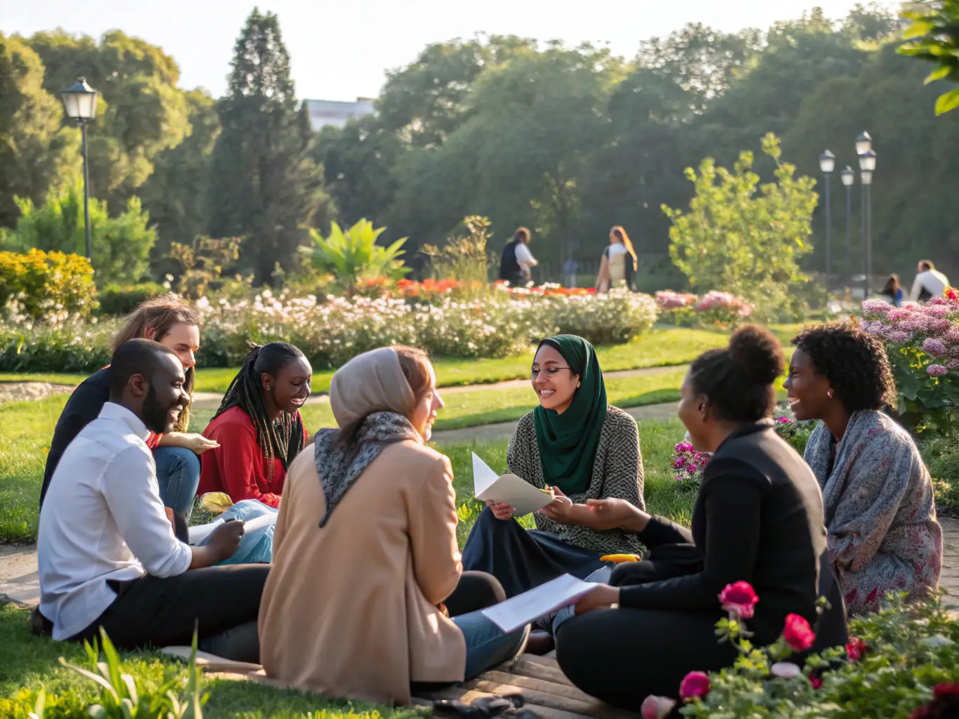 A group of people laughing and interacting during a post-event gathering, emphasizing the social connections formed through LINE UP 14.